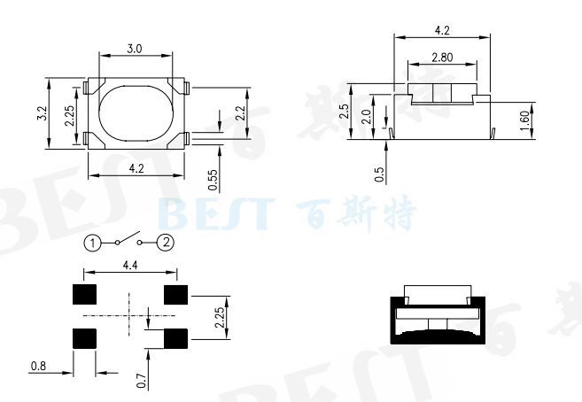 輕觸開(kāi)關(guān)TS-1180參考圖紙